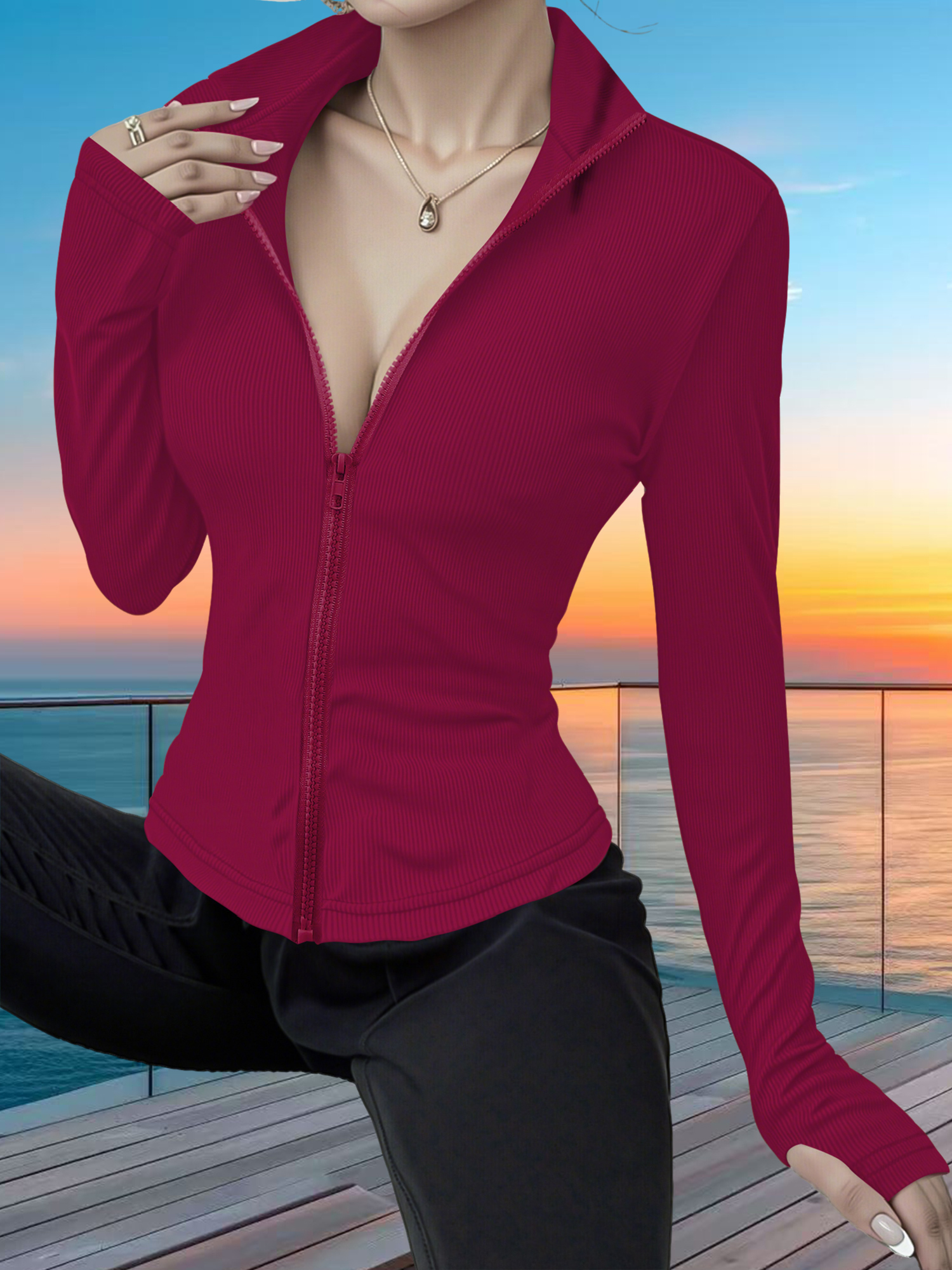 Stretchy Rib Knit Zip-Up Athle - Yoga & Fitness With Denise recensie en prijs