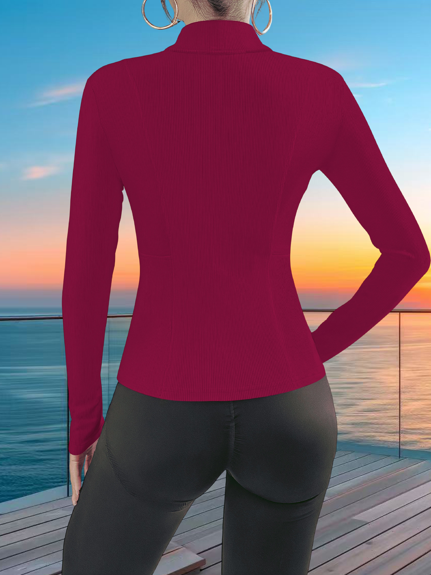 Stretchy Rib Knit Zip-Up Athle - Yoga & Fitness With Denise recensie en prijs