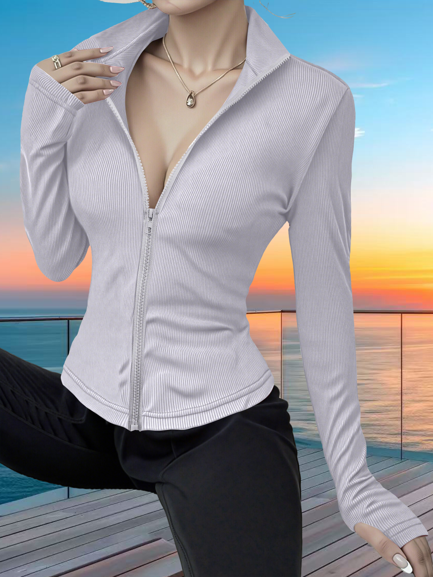 Stretchy Rib Knit Zip-Up Athle - Yoga & Fitness With Denise recensie en prijs